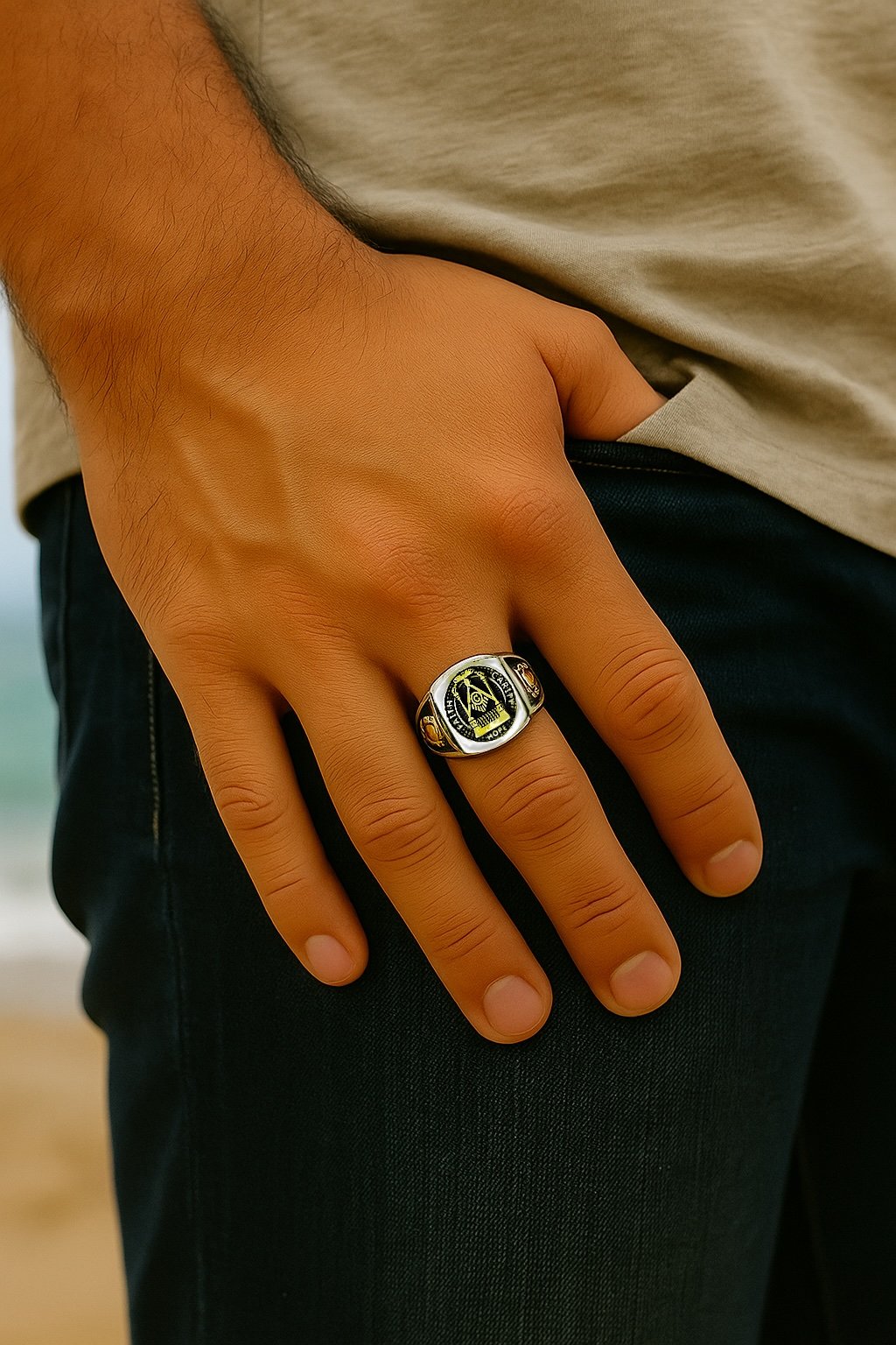 Anello chevalier in argento massiccio uomo Massoneria